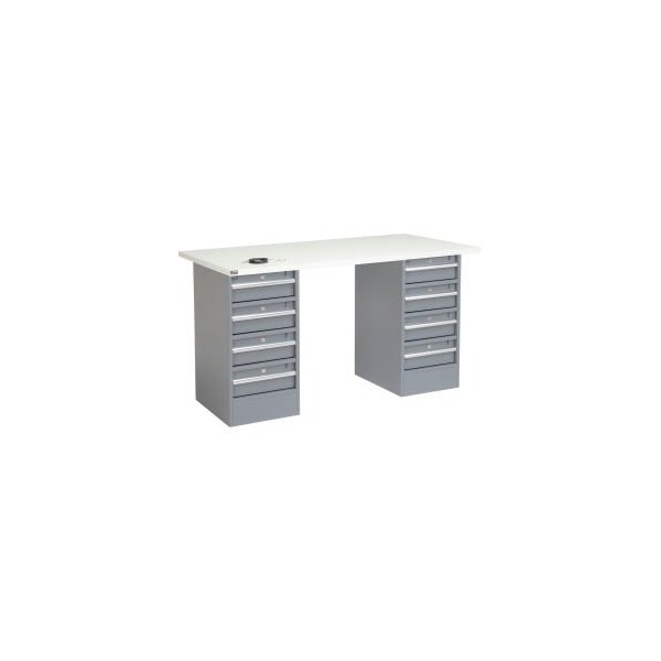 Global Equipment 60"W x 30"D Pedestal Workbench - 8 Drawers, ESD Square Edge - Gray 607668 - main